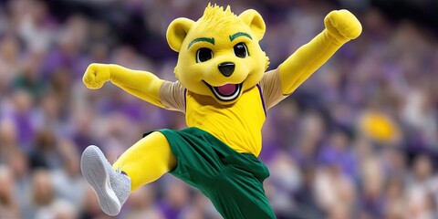 dynamic angle, action shot of mascot posing triumphantly  - obrazy, fototapety, plakaty