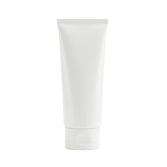 Ultra realistic UHD photo of a cream cleanser tube, 3/4 view, with clear contours and boundaries, standalone full object on a plain transparent background with no shadows. Concept for cosmetic