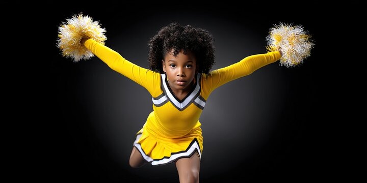 dynamic angle photo of african american girl kid cheerleader