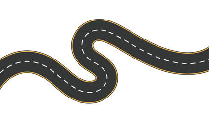 Winding Curved Road Top View Vector – Isolated Aerial Road Illustration on Transparent Background
