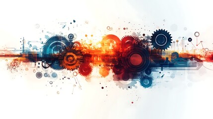 Obraz premium Abstract image of interconnected gears with a blue and orange gradient