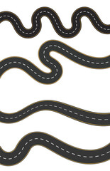 Fototapeta premium Set of 4 Winding Curved Roads Top View Vector – Isolated Road Elements on White Background