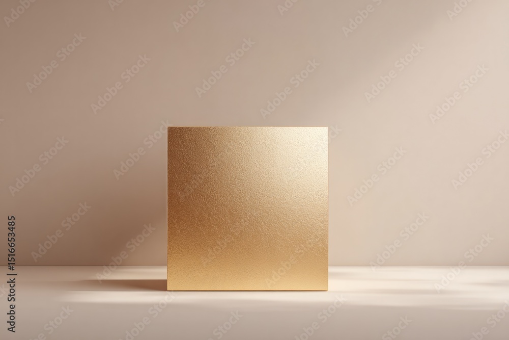 Poster golden minimalistic podium stands isolated against neutral backdrop with ample copy space for text o
