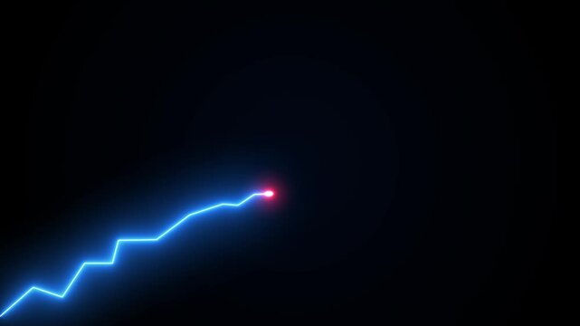 Market recovery concept of neon effects. Successful growth trend line graph going up animation on background.