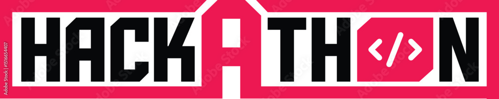 Poster bold hackathon logo in modern geometric style with coding icon. perfect for tech events, developer m