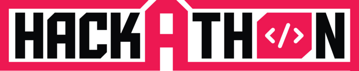 Bold hackathon logo in modern geometric style with coding icon. Perfect for tech events, developer meetups, coding competitions, and startup promotions