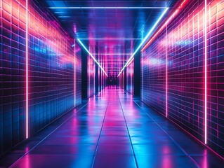 Hypnotic luminous tunnel illuminating with vibrant pink and blue neon lights