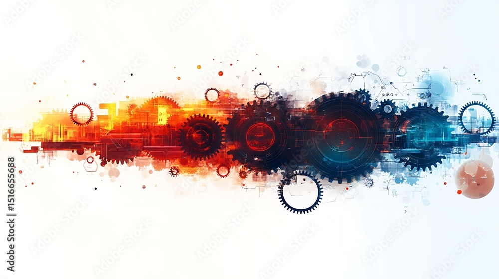 Aufkleber abstract image of interconnected gears with a blue and orange gradient