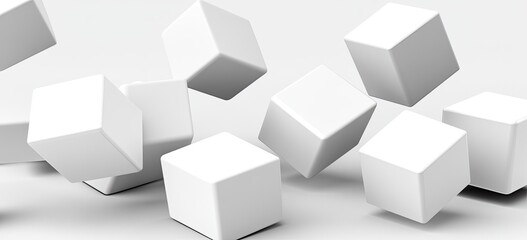 Abstract white cubes in mid-air