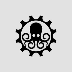 Octopus with clockwork gear tentacles vector illustration