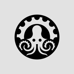 Octopus with detailed steampunk tentacles vector illustration