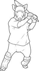 Boar Cricket Cricket bat Animal Vector Graphic Art Illustration