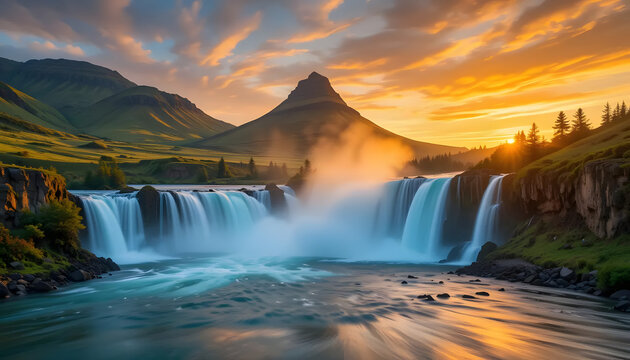 Kirkjufell waterfall iceland landscape nature travel photography sunrise view