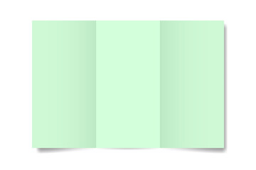 Light green folded brochure, three spreads or pages, vertical orientation. Tall pages. Open trifold. Letter mockup	