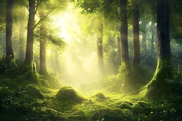 Obraz premium Sunlit Forest: Peaceful Nature Scene