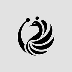 Elegant peacock logo with flowing gradient feathers vector illustration