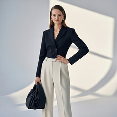 fashion Brunette model posing with white sunglasses and blue sky in a white dress red dress