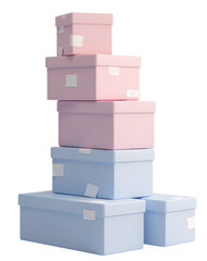 Obraz premium Stack of pastel pink and blue storage boxes with labels, creating calm and organized atmosphere