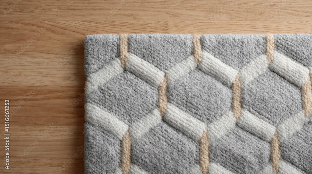 Aufkleber minimalistic view of geometric-patterned rug laid on wooden floor ample copy space above frame for t