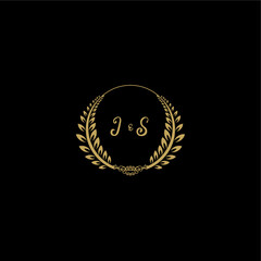 Naklejka premium JS beautiful, feminine and elegant wedding monogram initial logo with circle floral gold