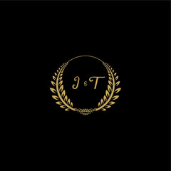 JT beautiful, feminine and elegant wedding monogram initial logo with circle floral gold