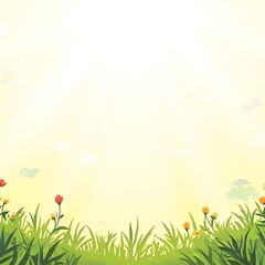 Fototapeta premium Sunny Meadow: Vibrant Flowers, Lush Grass, and a Clear Sky