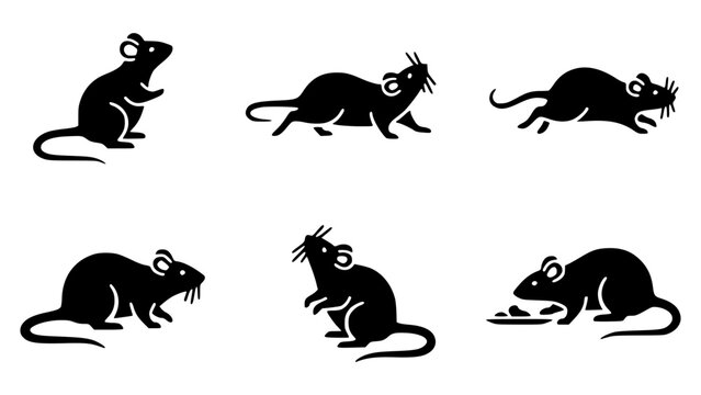 Diverse stylized silhouettes of rat creatures in various poses and positions