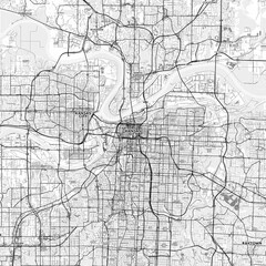 Kansas City Area Map with Labels and Neighborhoods - One color, minimalistic design