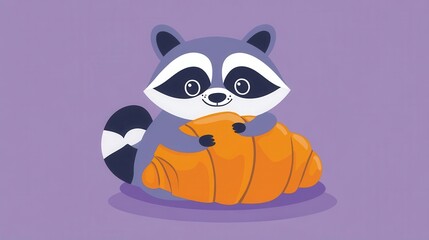Obraz premium Cute raccoon enjoying a croissant.