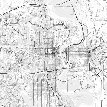 Omaha Area Map with Labels and Neighborhoods - One color, minimalistic design