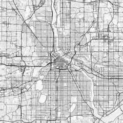Obraz premium Minneapolis Area Map with Labels and Neighborhoods - One color, minimalistic design