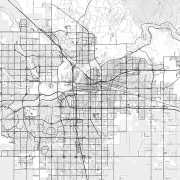 Bakersfield Area Map with Labels and Neighborhoods - One color, minimalistic design