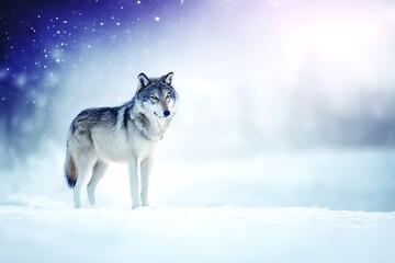 Fototapeta premium Wolf standing in a winter landscape