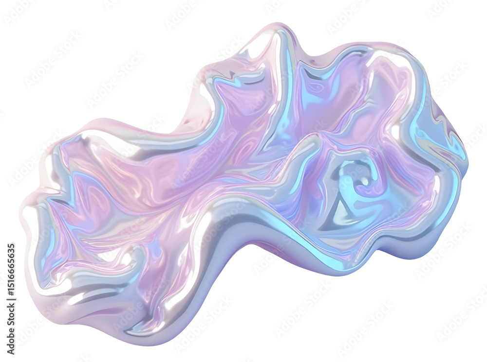 Poster iridescent fluid shape with smooth shiny surface and soft pastel colors