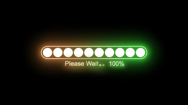 Smooth Neon Loading Animation, Please Wait text Loading Bar Animation, Tech UI Neon Progress Bar Animation