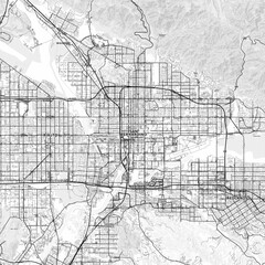 Fototapeta na wymiar San Bernardino Area Map with Labels and Neighborhoods - One color, minimalistic design
