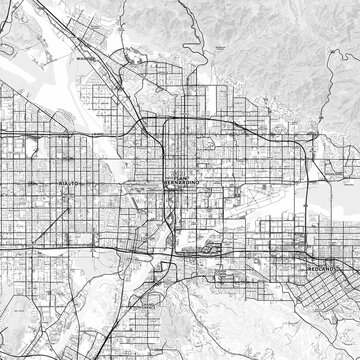San Bernardino Area Map with Labels and Neighborhoods - One color, minimalistic design