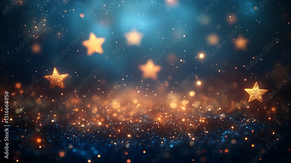 Poster enchanting celestial scene with sparkling stars and dreamy bokeh elements