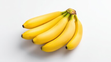 Bunch of ripe bananas on a white background.