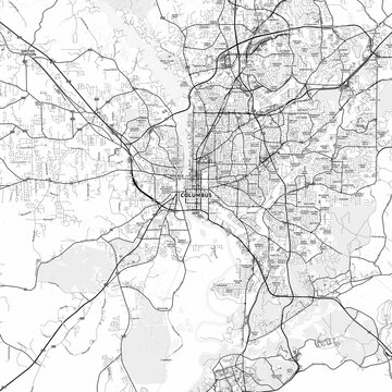 Columbus Area Map with Labels and Neighborhoods - One color, minimalistic design