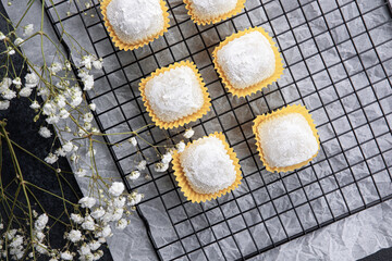 Delicious sweet treats cooling on a wire rack in a cozy kitchen setting