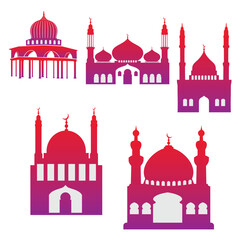 Vector illustration of a mosque collection set Gradient  Illustration of a mosque