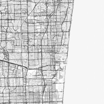 Fort Lauderdale Area Map with Labels and Neighborhoods - One color, minimalistic design
