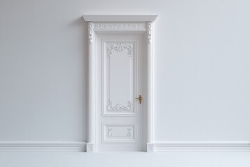 single vintage door with ornate details is isolated against clean white background