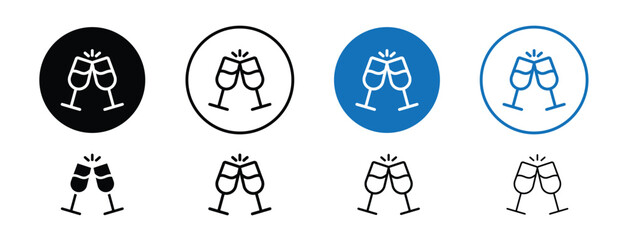 Set of colored pixel perfect Toasting glasses icon with 1 unexpanded, 1 silhouette, Two clinking glasses icon representing celebration or special events.