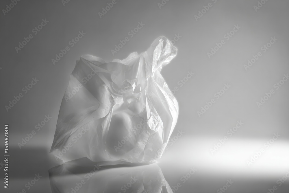 Poster smooth surface with single crumpled plastic bag as focal point minimalistic composition copy space