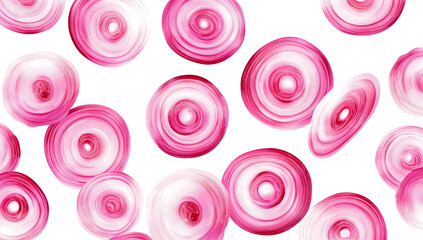 Circular slices of pink and white vegetable, abstract pattern