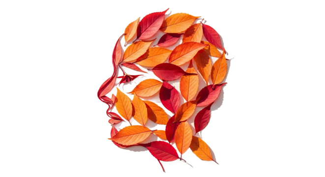 An imaginative minimalist design where vibrant green leaves intricately form the elegant silhouette of a human head in profile. Represents nature, thought, and organic beauty. - Powered by Adobe