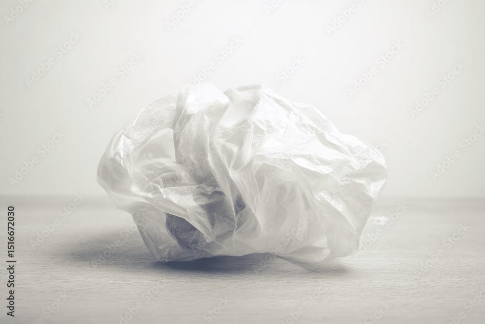 Poster smooth surface with single crumpled plastic bag as focal point minimalistic composition copy space
