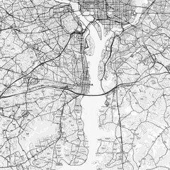 Alexandria Area Map with Labels and Neighborhoods - One color, minimalistic design